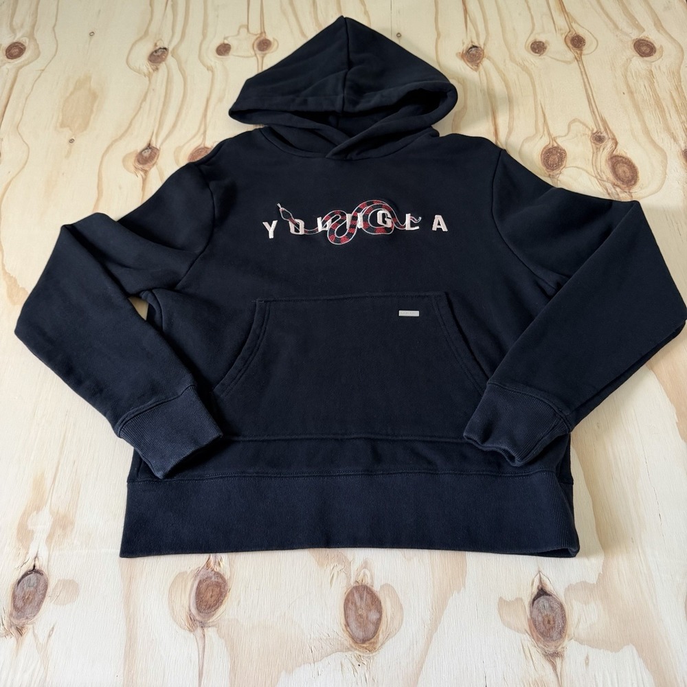 Youngla YoungLA Hoodie Mens Small Black Red Snake Embroidered Gym Workout Grunge